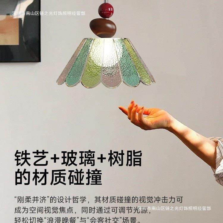 彩色法式复古裂纹玻璃吊灯卧室床头餐厅吧台灯中古走廊过道吊灯