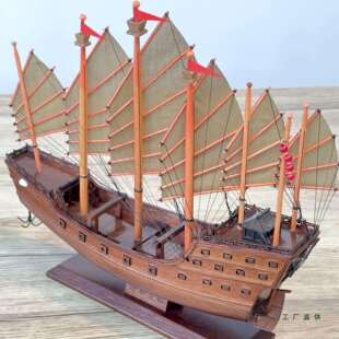 郑和宝船实木质福船帆船模型中式家居摆件一帆风顺纯手工艺品装饰