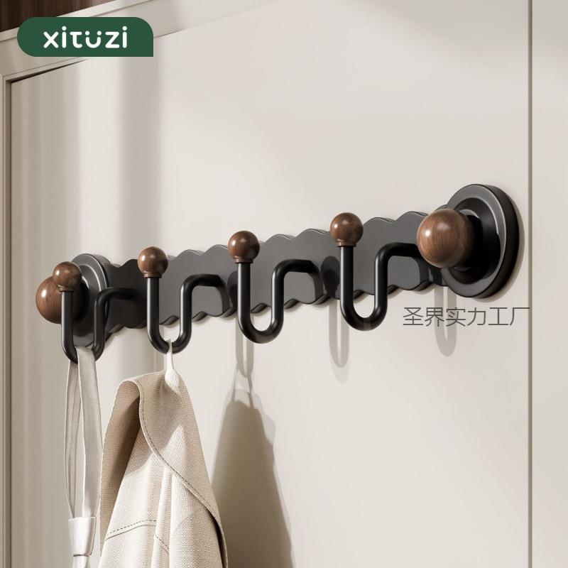 中古风吸盘门后挂钩一排卫生间免打孔挂衣架玄关进门置物架
