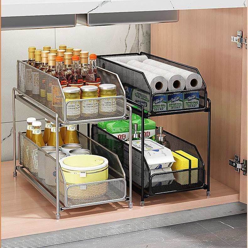 厨房下水槽置物架多层抽拉式拉篮碗盘橱柜抽屉分层收纳架家用