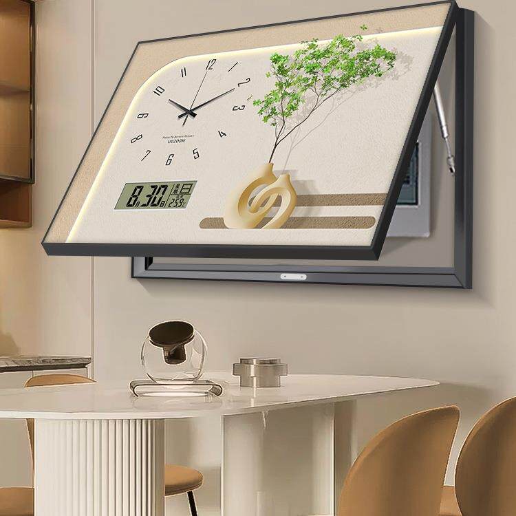 北欧电表箱装饰画现代简约带钟表电子万年历免打孔配电箱遮挡挂画