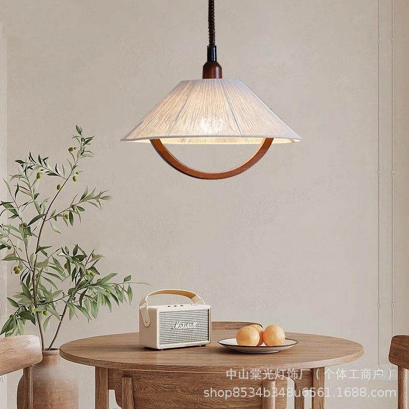 日式中古棉麻伸缩吊灯卧室书房实木法式美式复古可升降餐厅吧台灯