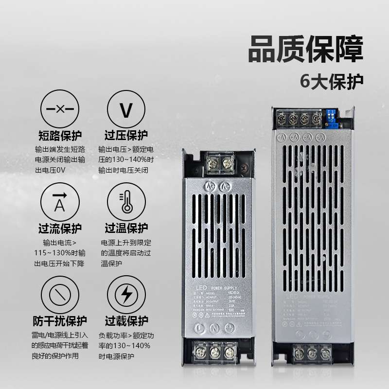朴森工程款LED灯箱开关电源长条220V转12V24V足功率静音灯带电源
