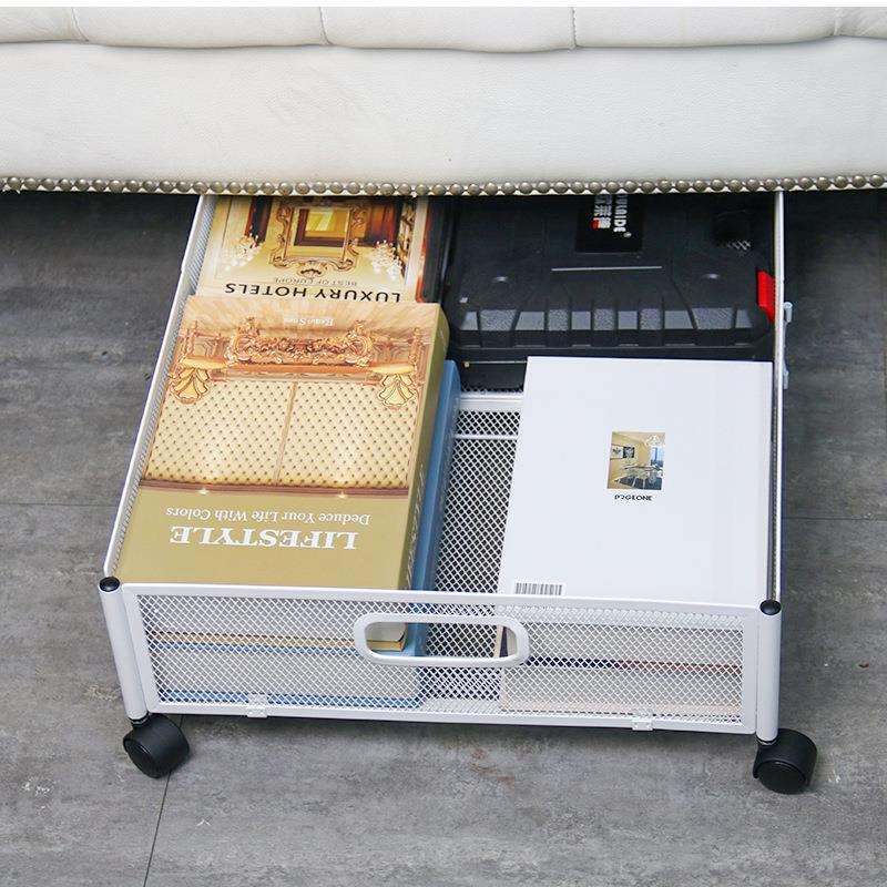 抽拉式床底收纳架可拆卸大容量储物架铁艺带滑轮收纳车衣服置物架