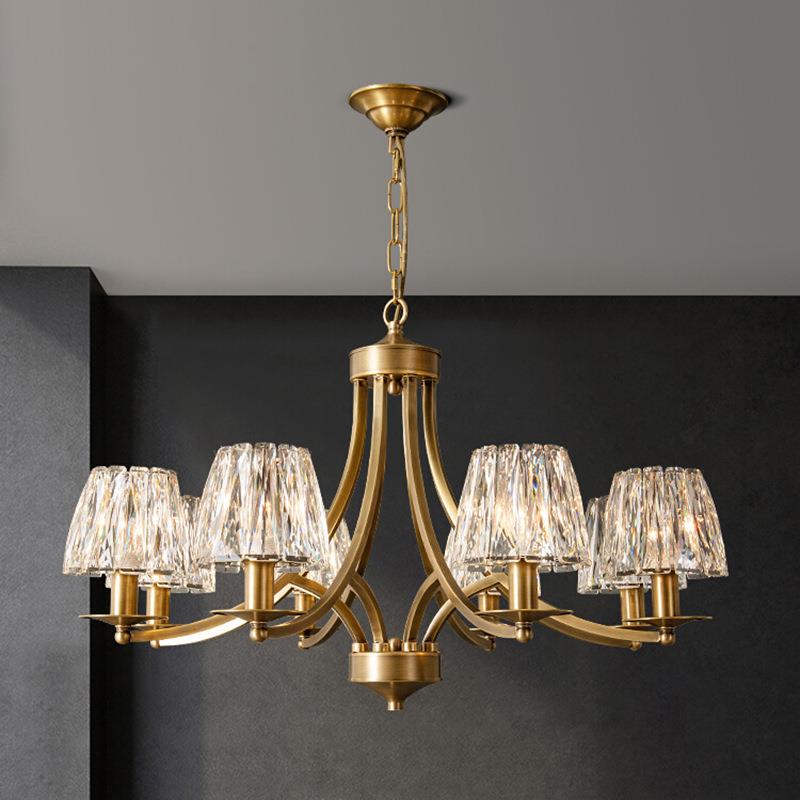 全铜美式轻奢水晶吊灯客厅灯简约现代法式卧室灯创意繁星餐厅灯具