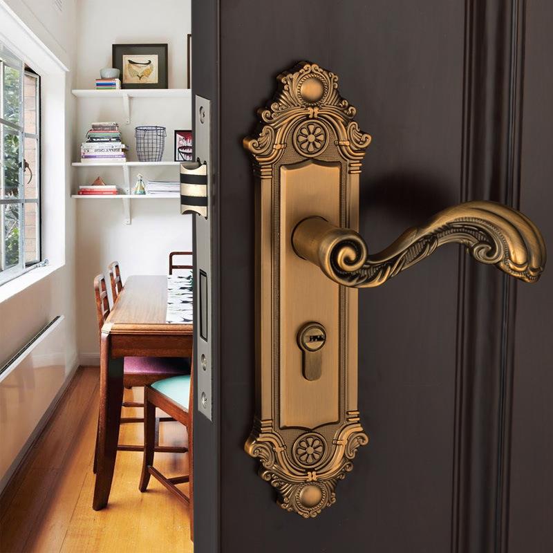 黄古铜欧式门锁 室内静音轴承通用型豪华门锁 现代简欧房门锁