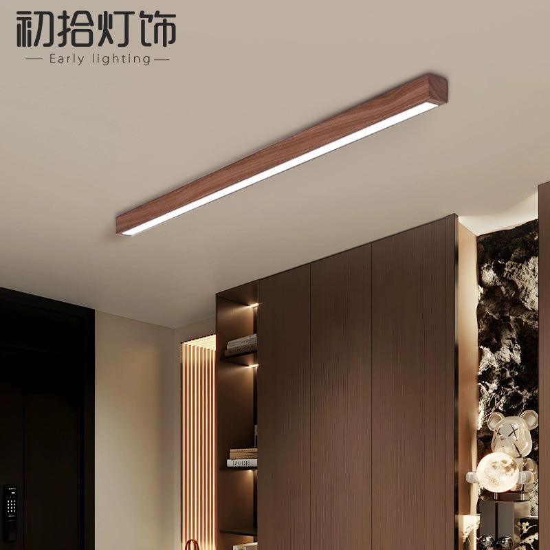 黑胡桃木长条吸顶灯玄关过道走廊阳台灯客厅卧室衣帽间led线条灯