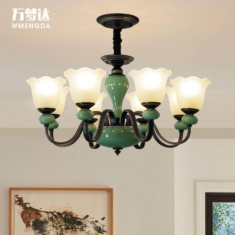 美式吊灯客厅灯主卧室乡村田园餐厅饭厅房间中古民宿别墅陶瓷灯具