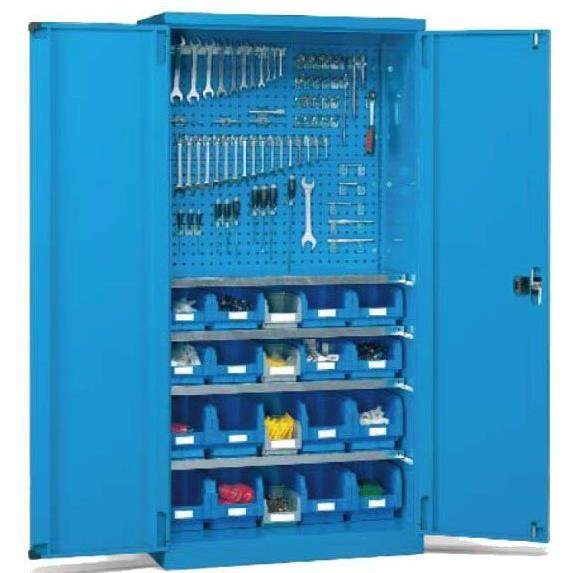 五金铁皮储物柜重型双开门置物柜带层板工具柜带挂板厂家