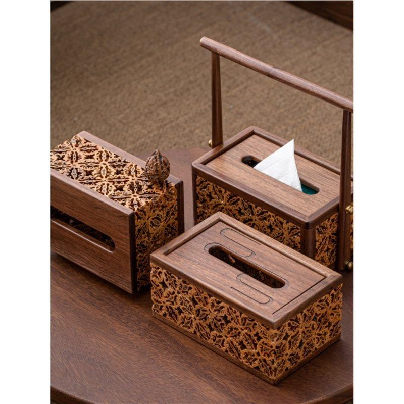 黑胡桃木纸抽盒新中式实木纸巾盒轻奢客厅餐厅酒店餐桌餐巾抽纸盒