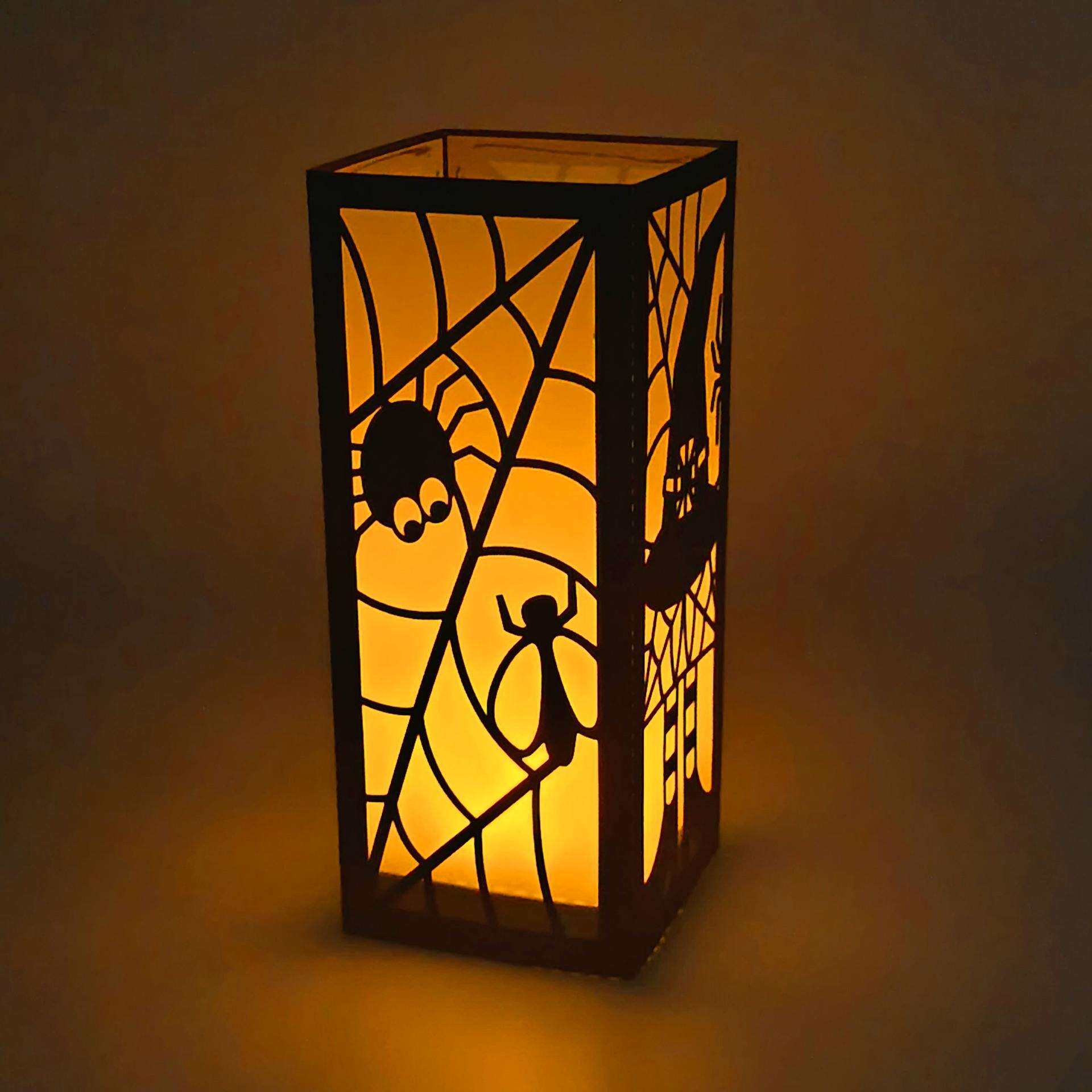 厂家直销万圣节派对蜘蛛网灯笼纸灯雕镂空电子蜡烛夜灯个性纸灯罩