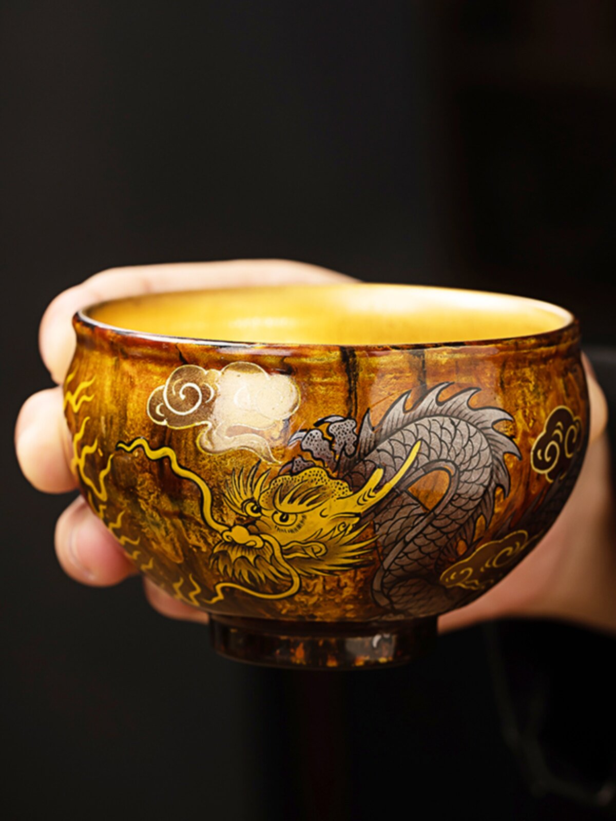 福州天然漆器茶具大漆手绘龙杯茶杯纯手工金盏茶碗主人杯茶器礼品