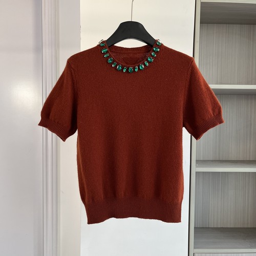 欧货绵羊毛衫圆领针织短袖T恤女