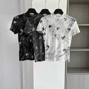 欧货美式设计感晕染印花短袖T恤女2026夏季做旧马图案打底衫上衣