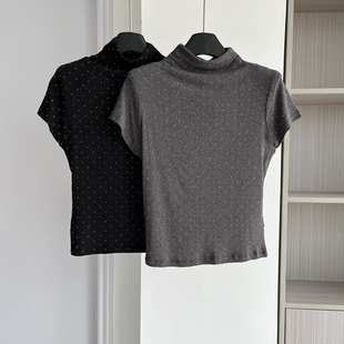 欧货2025秋季 丝绒烫钻T恤女显瘦打底衫 新款 百搭短袖 上衣 时尚 美式