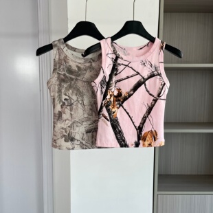 2026年夏季abg风树枝印花工字背心女街头个性修身显瘦无袖上衣