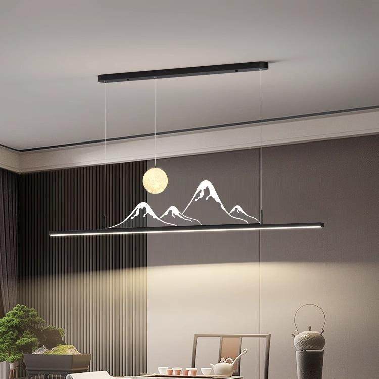 中式现代简约餐厅吊灯设计师吧台茶室山水餐桌长条一字吊灯饰