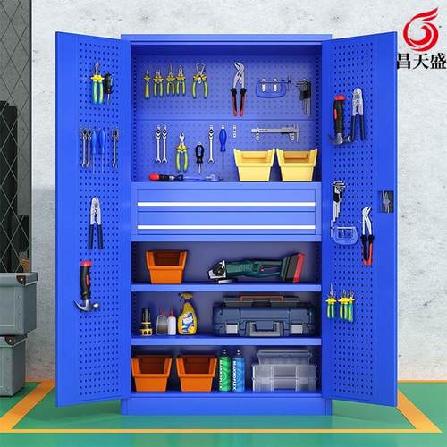 重型五金工具柜维修车间用双开门储物柜工厂带抽屉零件盒收纳柜