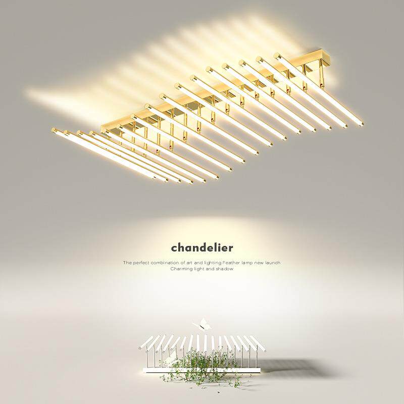 客厅灯简约现代创意线条大厅吸顶灯极简线性鱼骨办公长条餐厅灯具