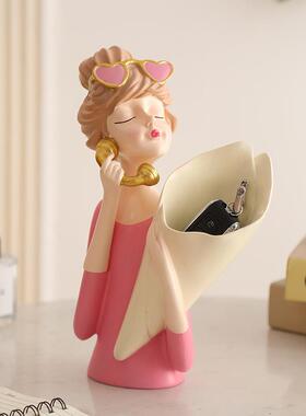 北欧捧花女孩艺术花瓶摆件客厅餐桌玄关电视柜家居插花装饰品手工