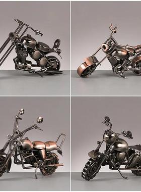 铁艺复古电镀摩托车模型摆件 家居装饰办公室桌面金属工艺品摆设