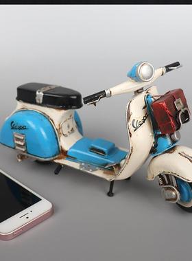 怀旧小踏板摩托车模型摆件复古手工艺品创意房间橱窗柜桌面小摆件