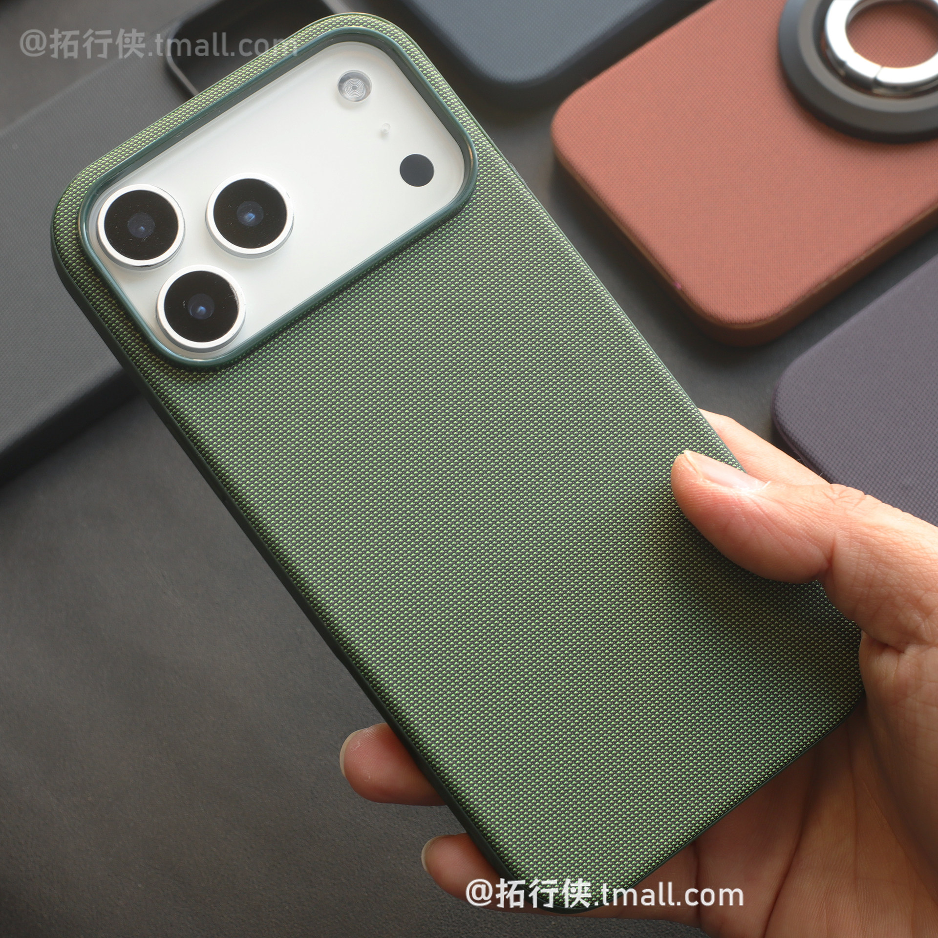 INS同款祖母绿科技织物手机壳适用iPhone苹果17/16/15/ProMax磁吸保护套Magsafe无线充电外壳14/13软边女新潮