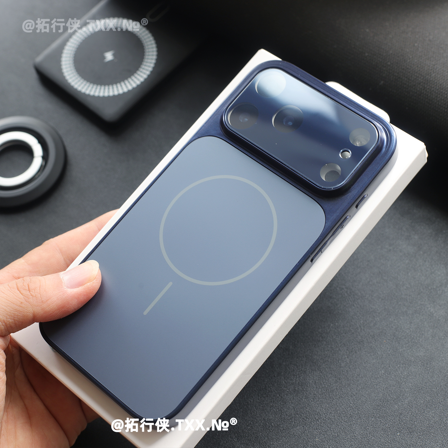 深海蓝色细环Magsafe磁吸手机壳适用iPhone苹果17Pro手机壳十七17Promax康宁磨砂玻璃防指纹16一体镜头膜全包
