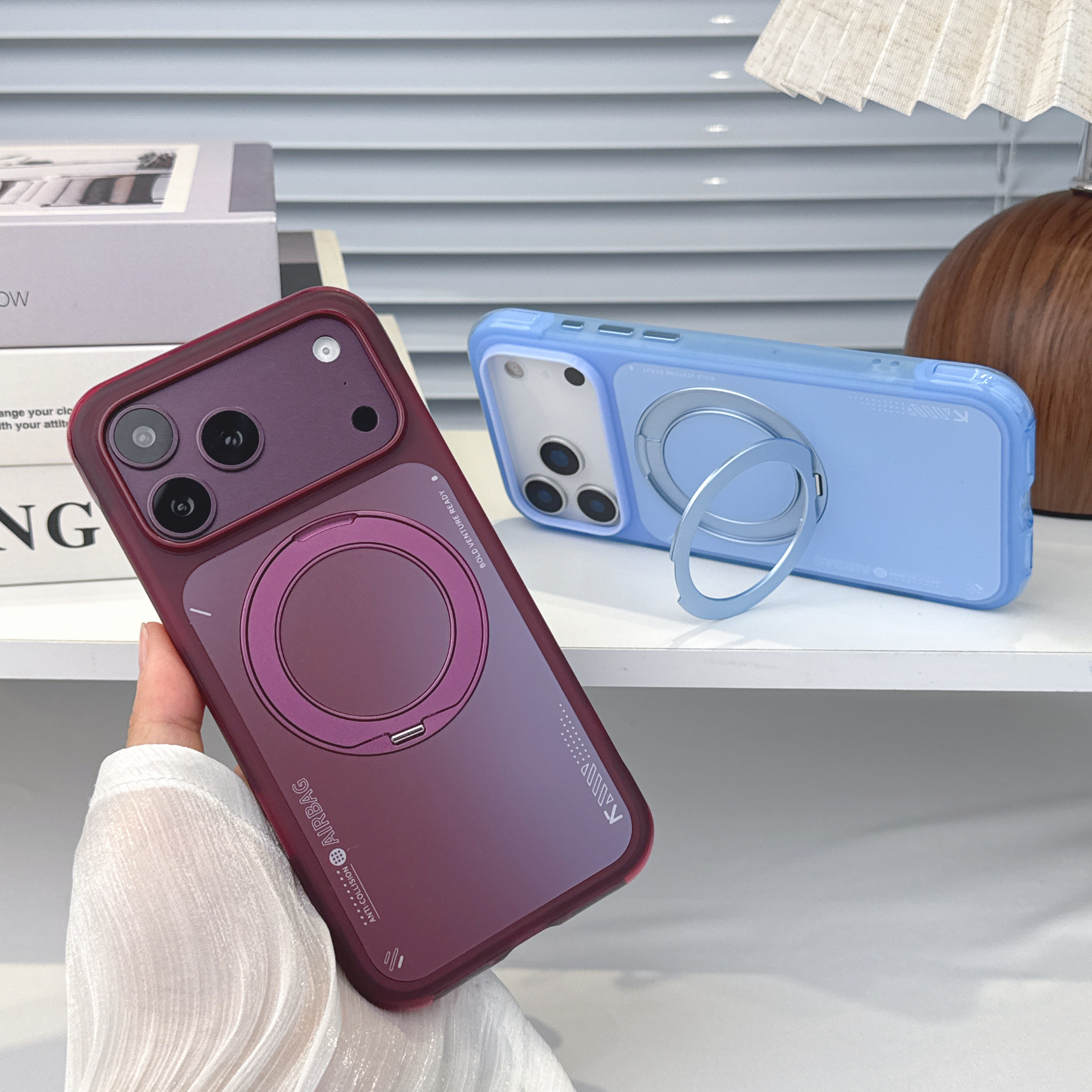 四角真气囊360°磁吸支点壳适用iPhone18Pro支架手机壳苹果17proMax金属按键保护壳高级18Promax新款软边防摔