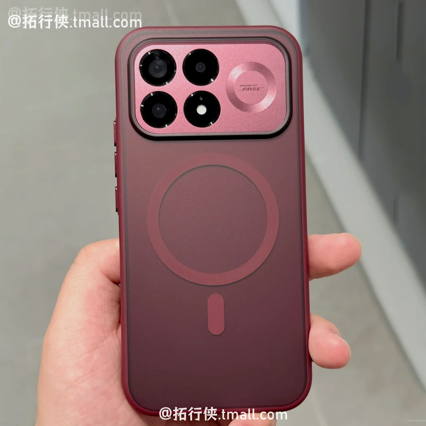 酒红色透明磨砂磁吸壳适用红米K100Pro手机壳RdimiK100ProMax金属按键保护壳K90promax超薄软边防摔ins复古女