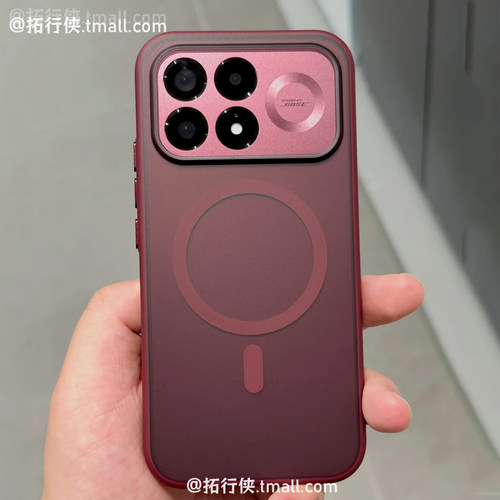 酒红色透明磨砂磁吸壳适用红米K100Pro手机壳RdimiK100ProMax金属按键保护壳K90promax超薄软边防摔ins复古女