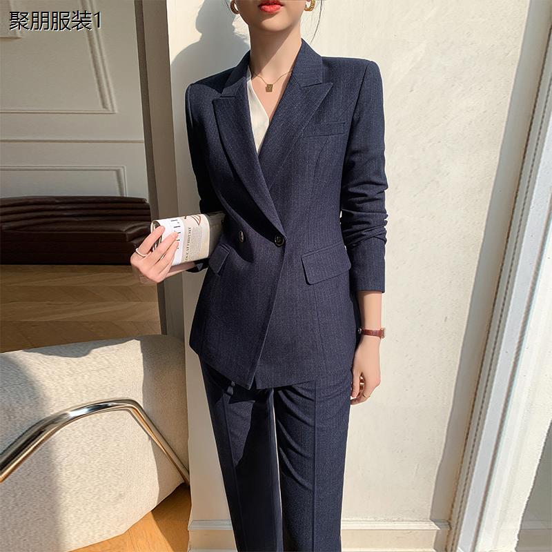 高级感职业西装套装女经理售楼部工作服工装商务条纹西服正装