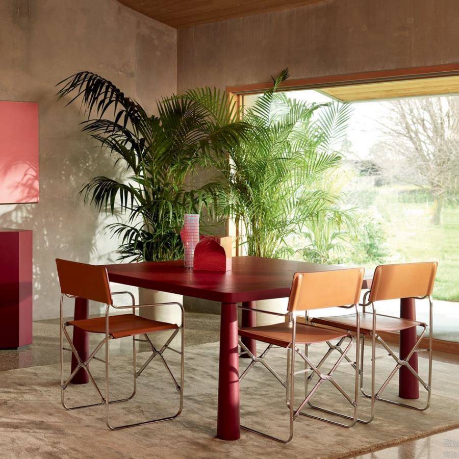 意式现代时尚餐桌简约实木红色正方形会客桌北欧轻奢风TIDONE桌子