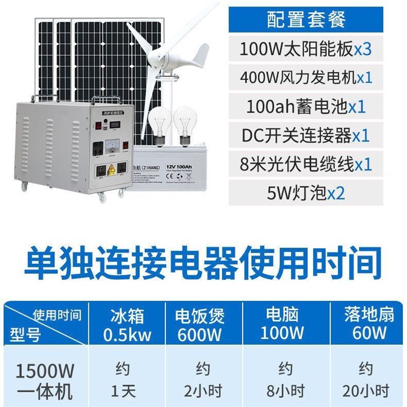 太阳能发电系统家用5n000W风力发电机风光互补220v太阳能发电一体