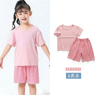 儿童莫代尔睡衣薄款 亲子装 男女童短袖 空调家居服套装 短裤 A类夏季