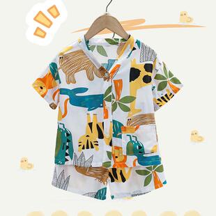 薄款 夏天家居服套装 男童绵绸睡衣女童 短裤 宝宝家居服人造棉短袖