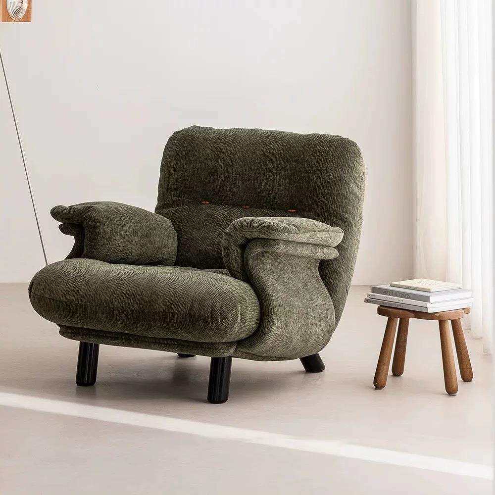 慵懒型直排创意小户型布艺休闲椅白色中古奶油风羽绒高脚双人沙发