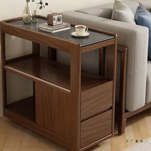 实木沙发边柜侧柜带轮可移动小茶几家用客厅现代简约岩板轻奢边几