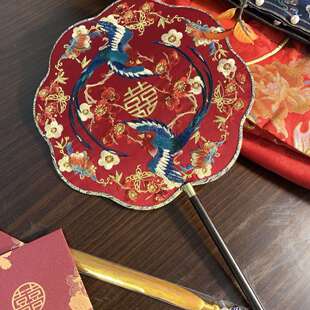 荷塘月韵古扇斋古风汉服绣花团扇重工机绣晨袍喜扇喜结连理