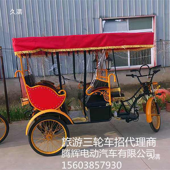 复古景区景点拉人三轮黄包车电动助力脚蹬人力轻便省力