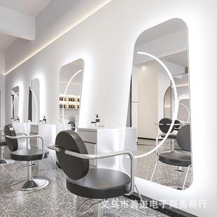 理发店美发镜台发廊专用烫染镜子网红潮店带LED灯镜剪发梯形镜子