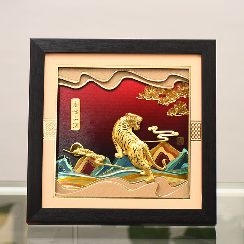 虎年贺岁足金金箔桌面摆件
