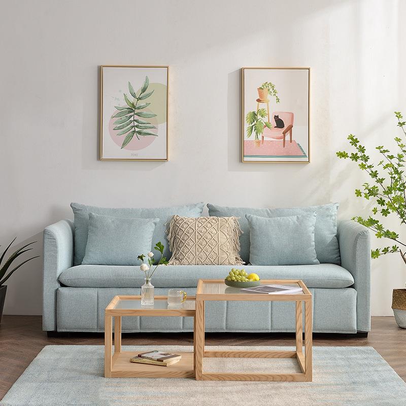 日式小户型家用正方形沙发边角几简约现代客厅玻璃实木小茶几组合