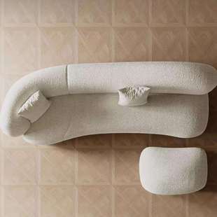 奶油风异形沙发布艺设计师客厅大小户型直排三人位磨砂布高端弧形