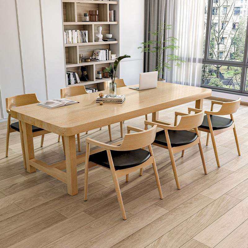 现代全实木大书桌家用工作台原木色客厅长条桌子学习电脑桌写字台