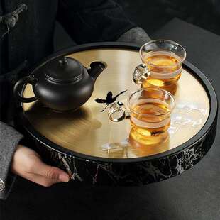 纯铜壶承干泡台储水茶盘鎏银工艺壶垫隔热垫小型轻奢现代托盘