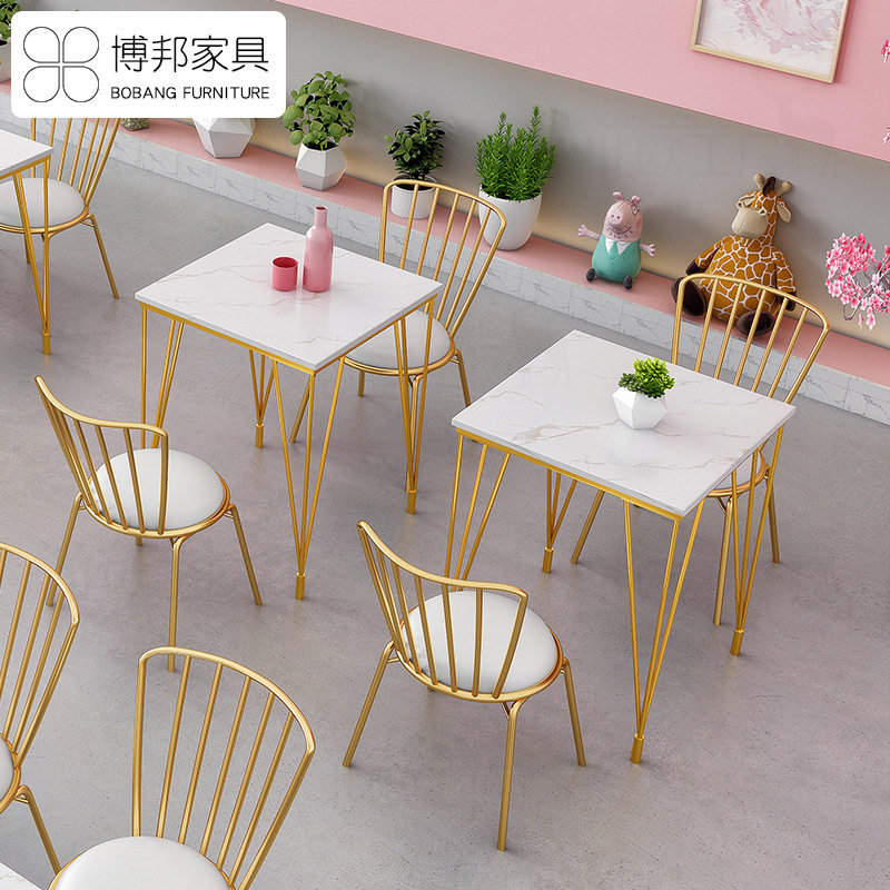 北欧网红白色大理石方形餐椅