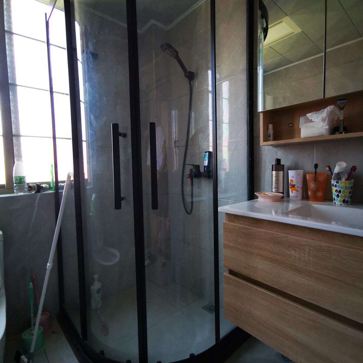 浴室干湿分离推拉门淋浴房隔断玻璃屏风极窄砖石型洗澡间简易浴房