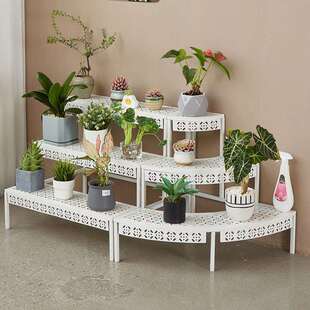 室内花架置物架阳台铁艺阶梯落地式多层户外庭院多肉白色花盆架子