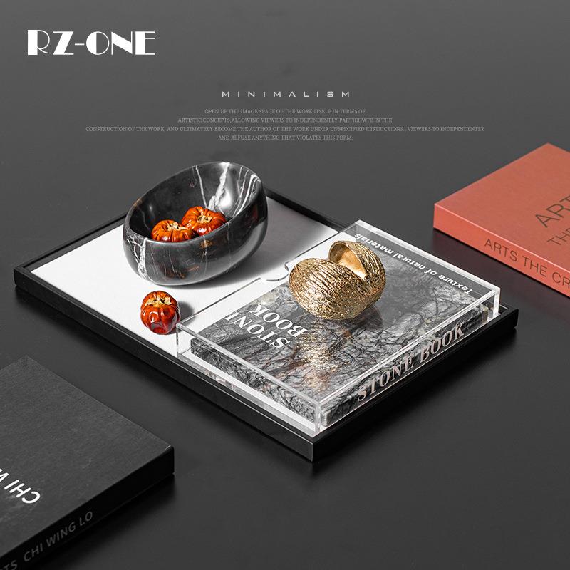 匠十三现代轻奢售楼处客厅茶几大理石搭配套装饰品高端摆件